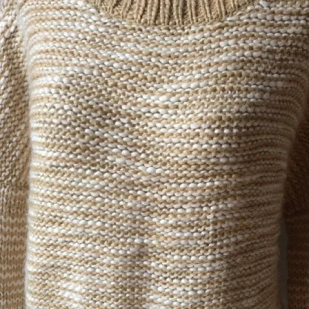 Nordstrom Trouvé Tan Stripe Reverse Stitch Wool Sweater S